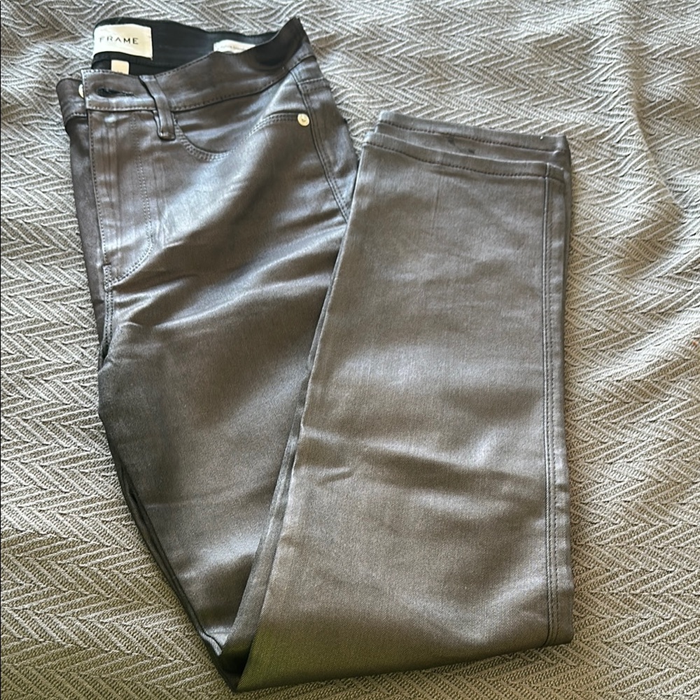 FRAME Denim Metallic Charcoal Coated Skinny Jeans